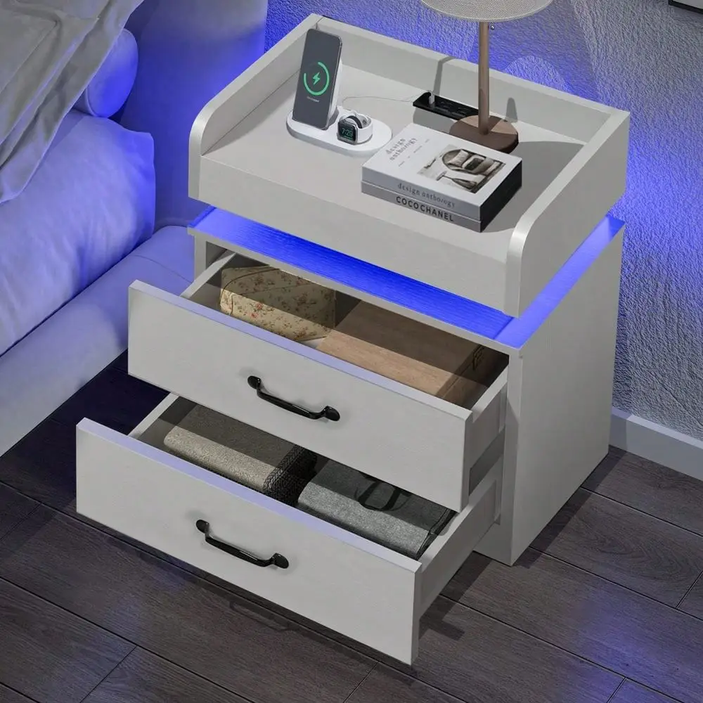 

Stand Charging Station, Night Stand With LED Light, Nightstand With Drawers, Bedroom Night Stand, Bed Side Table For Bedroom, W