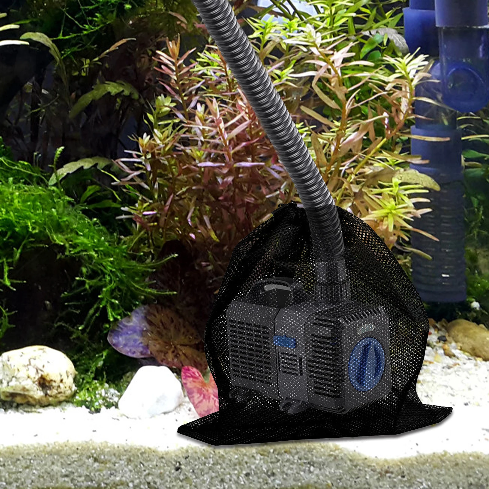 

Mesh Pump Filter Bag Water Pump Protection Drawstring Black Knitted Large Net Pond Pool Aquarium Fish Tank Cleaner Replacement