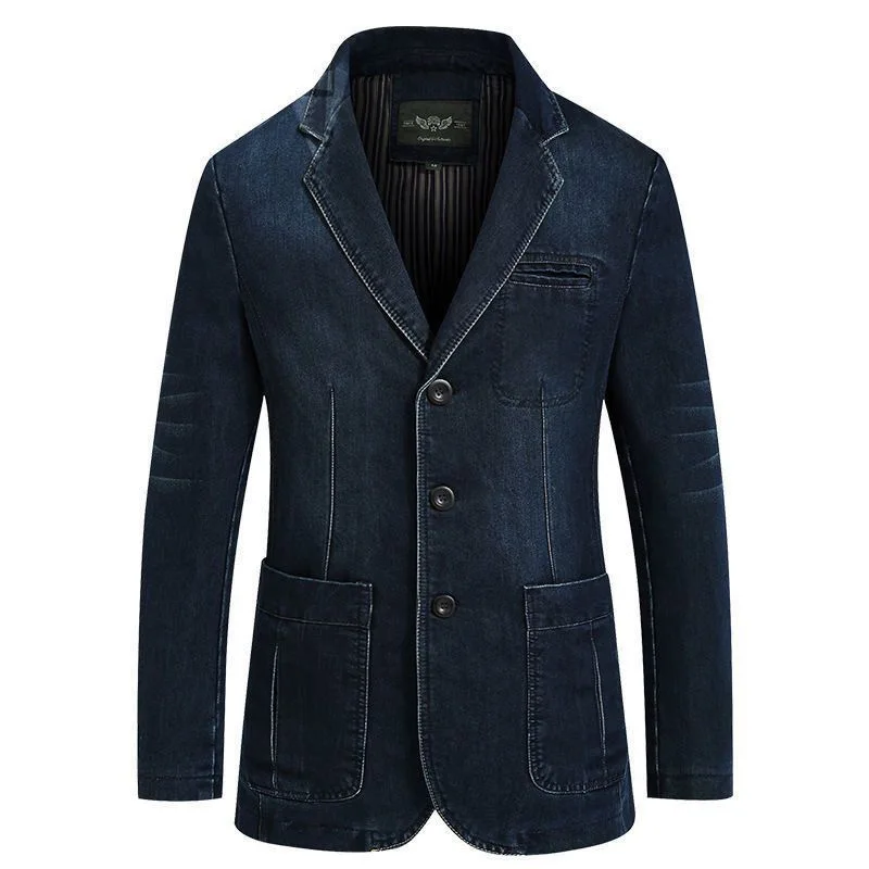 Men's denim suit, men's cotton denim Western-style decoration, large size casual suit, large size