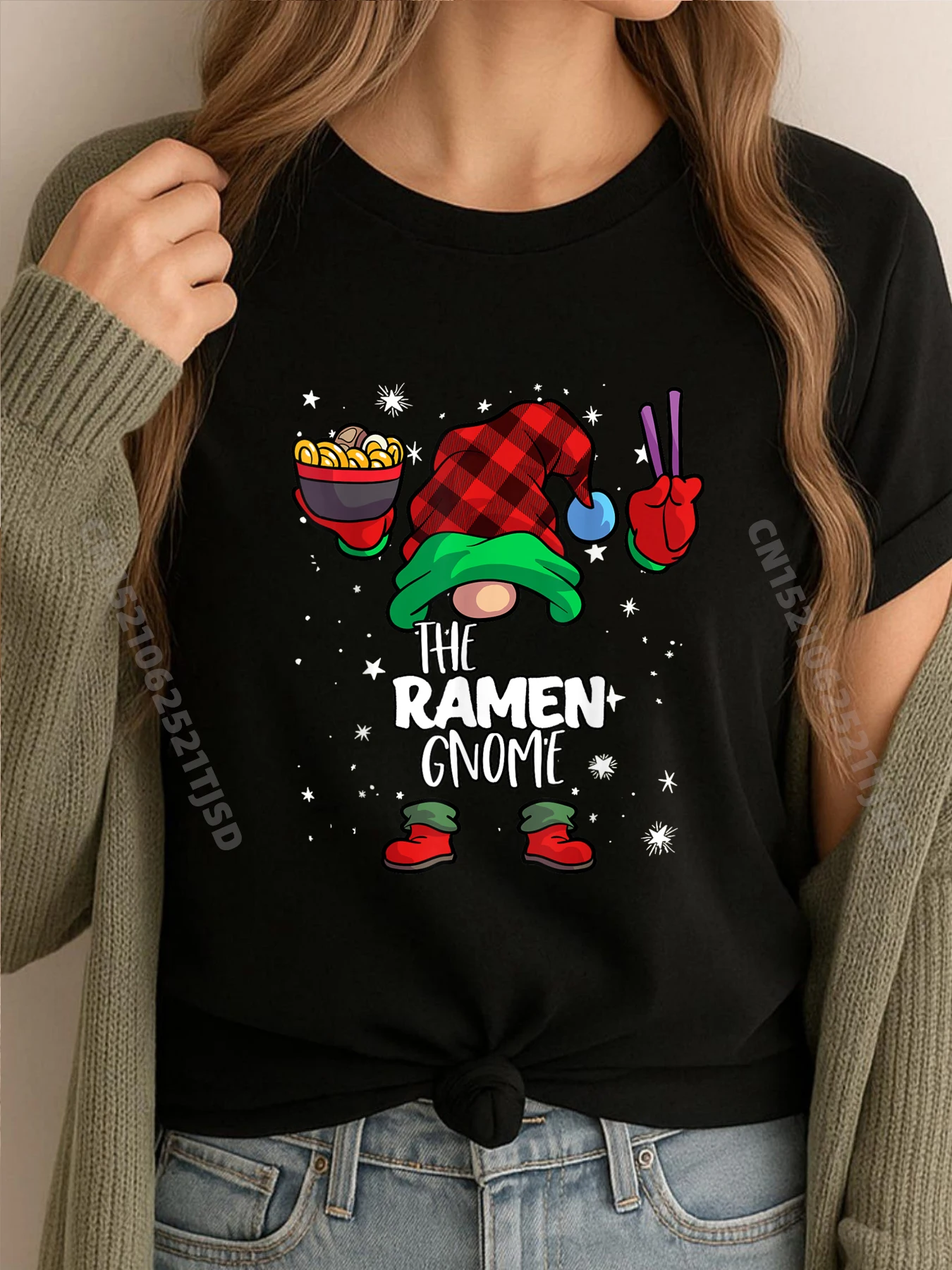 

Ramen Gnome Red Buffalo Plaid Одинаковая семейная рождественская футболка с рисунком Harajuku Group