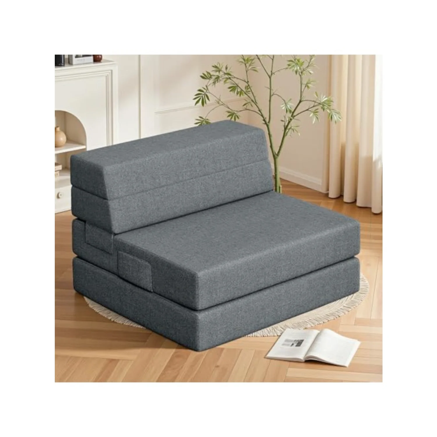 Folding Sofa Bed, Foldable Mattress for Bedroom and Living Room, 6 Inches Single Four-fold Floor Sofas for Guests, Sofa