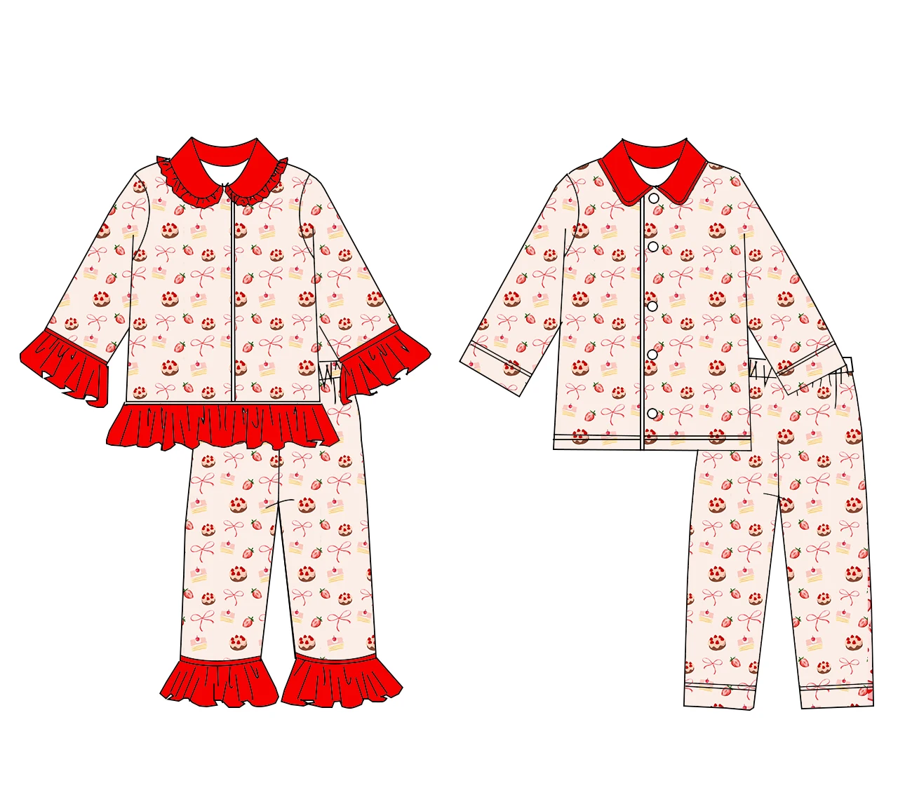 Conjunto de pijamas para niños con temática del Día de San Valentín más vendido con patrones de lazo de postre con sobre y cuello de solapa de manga larga