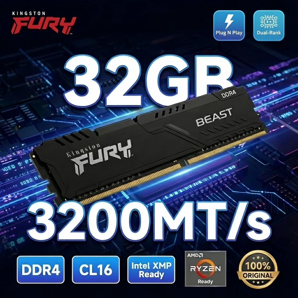 Original Kingston FURY Beast DDR4 RAM 32GB 3200MHz CL16 Desktop