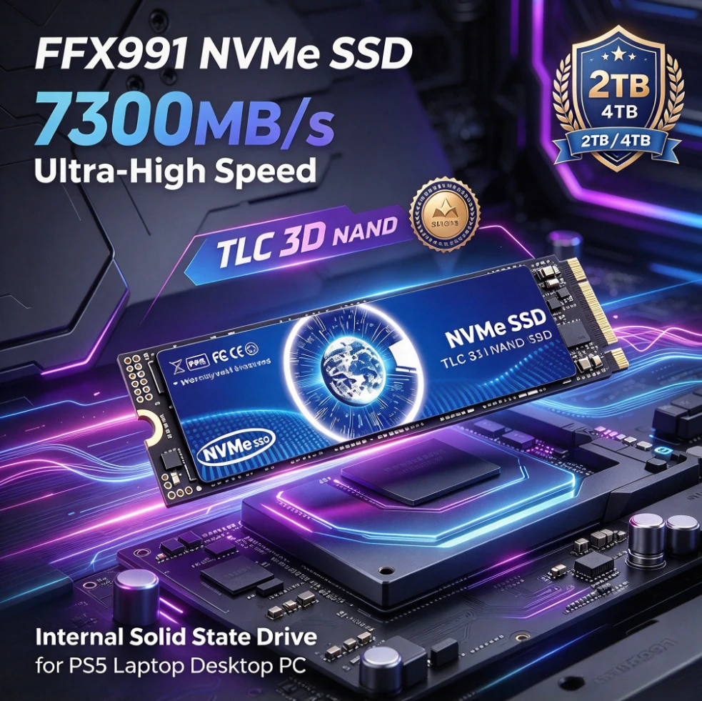 High Speed FFX991 M.2 SSD PCIe4.0x4 TLC 3D 7300MB/s 2TB 4TB NVME Internal Solid State Drive for PS5 Laptop Desktop PC