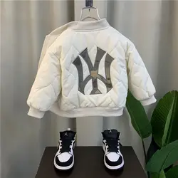 Boys' Fleece-Lined Jacket 2023 New Baby Winter Wear Thickened Cotton-Padded Coat Boy Children's Quilted Baseball Uniform