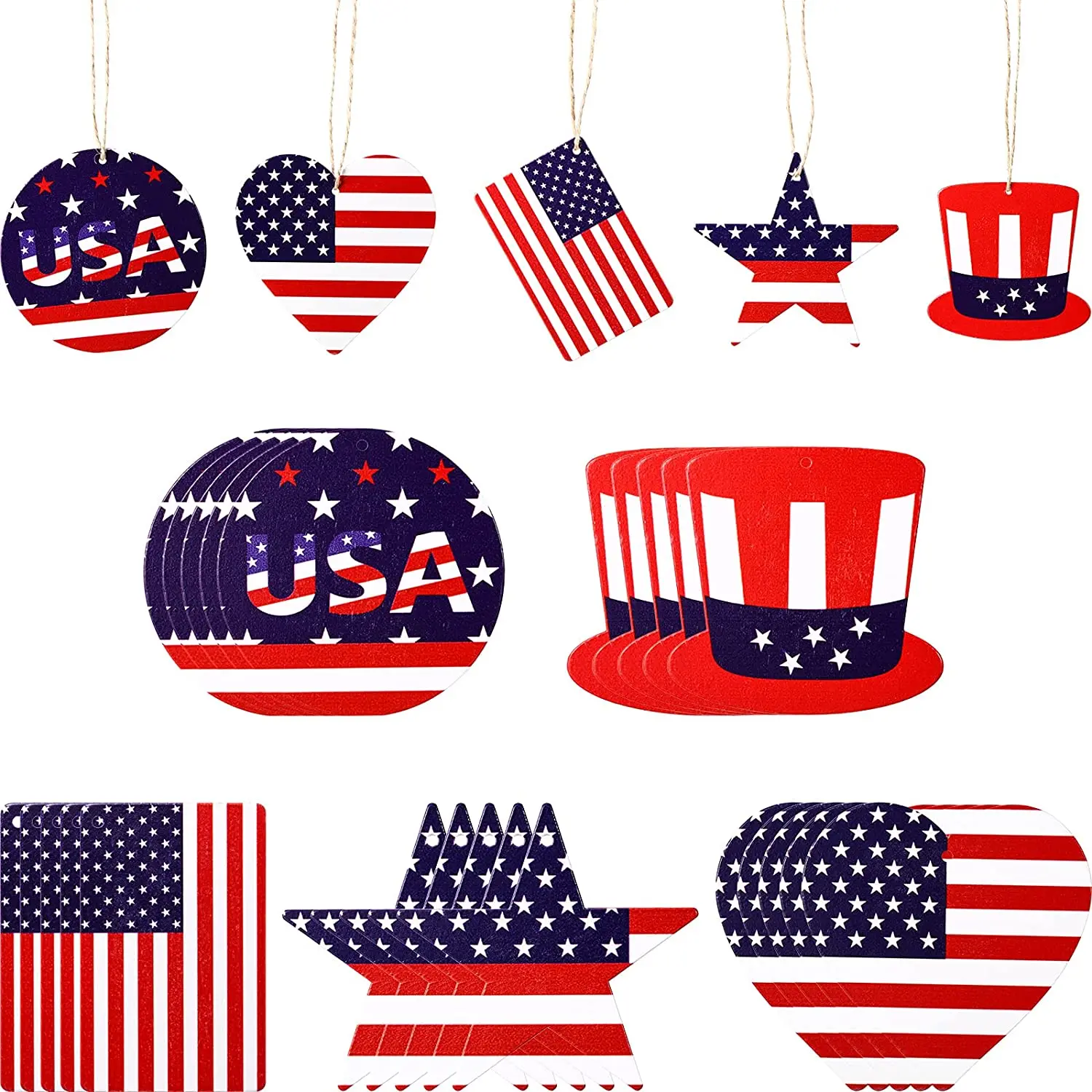 

30Sets 25pcs/set Patriotic Wood Ornaments 4th of July Ornament Decoration Wooden Pendant for Independence Day Home Holiday Decor