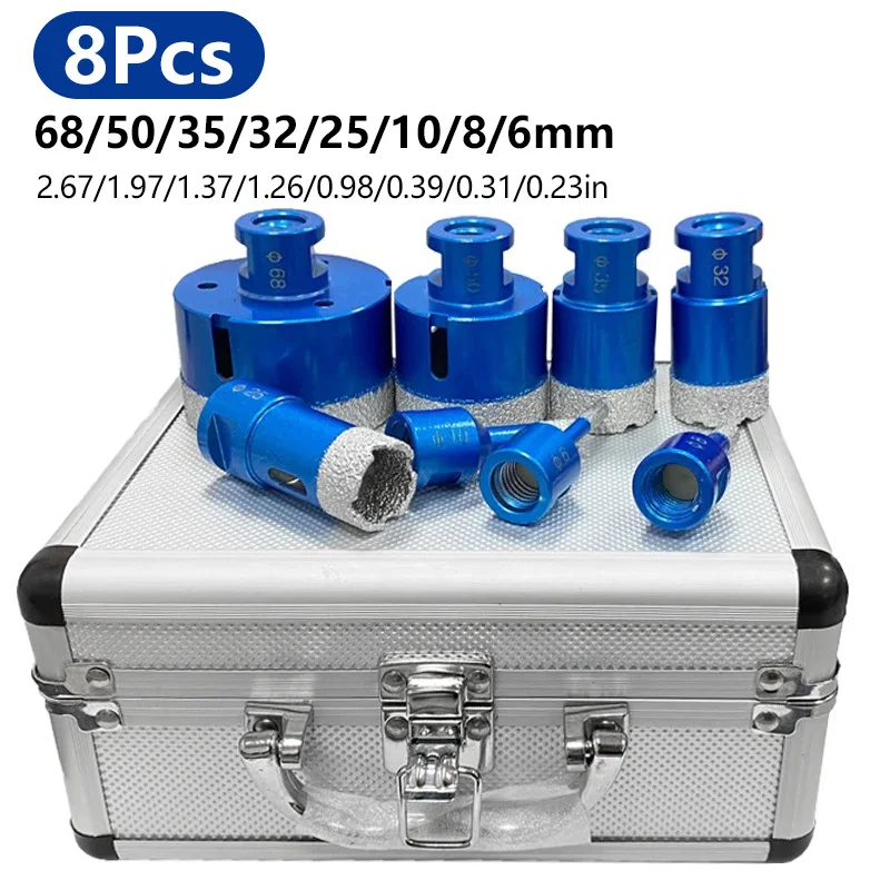 8Pcs M14 Threaded Diamond Tile Drill Bit Set Hole Saw for Tile Marble Drilling 6-68mm Size Suitable for Various Drilling Needs
