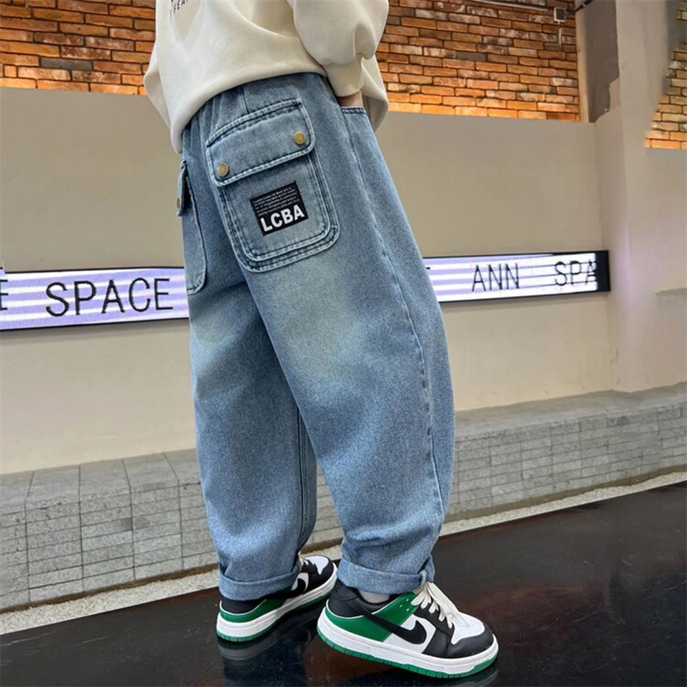 Teenage Boy Jeans Letter Children Jeans Casual Style Kids Jeans Spring Autumn Kids Clothes 4 6 810 11 12 13 14 Years