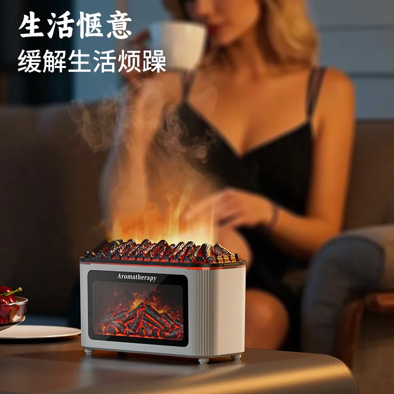 New Rainbow Realistic Flame Fireplace Aroma Diffuser, Small Atomizer, Large-Capacity Desktop Humidifier for Home