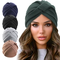 Nuevo turbante anudado cuadrado de gofre grueso de algodón para mujer, gorros para quimio contra el cáncer, gorro para la cabeza, gorro para la caída del cabello