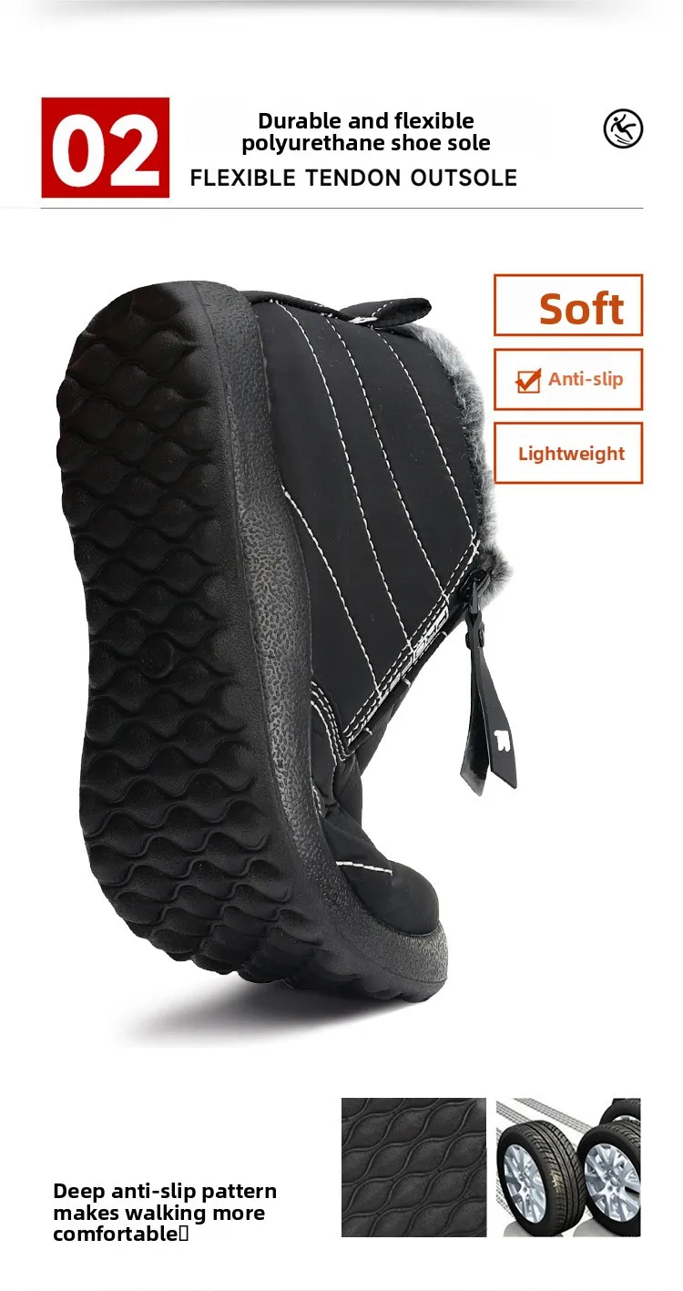 Herren Winter Schneestiefel mit Seitenreißverschluss, wasserdicht, warm, mit Fleece gefüttert, knöchelhoher Stiefel, rutschfest, Outdoor, Freizeit, Baumwollschuhe – Detail 5