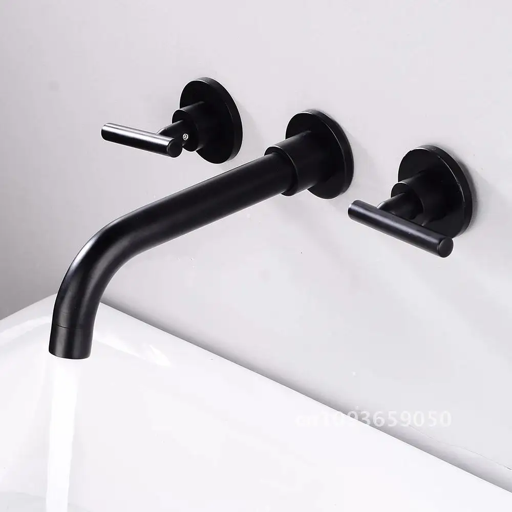 

BAKALA Brass Matte Black Bathroom Sink Faucet Tap Hot Spout Basin Mixer Water Cold Swivel Wall Bath Wash Mounted