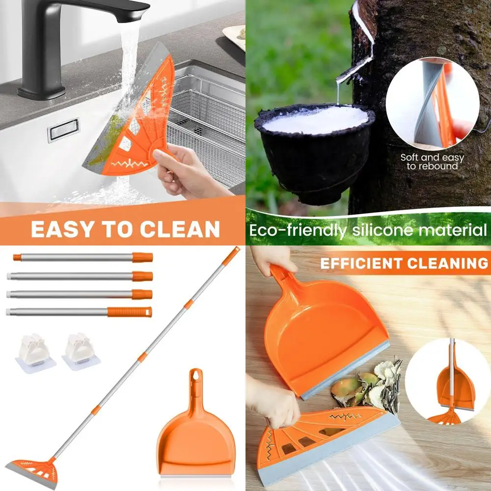 

Adjustable Aluminum Handle Magic Broom with Silicone Bristles, Multi-Purpose Squeegee and Scraper for Floors, Glass, and Tiles (