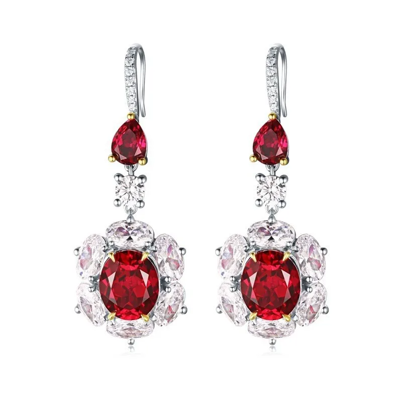 

ZOCA 925 Sterling Silver Needle Fashion Shiny CZ Zircon Red Flower Ladies Drop Earrings Jewelry Women Christmas Gift