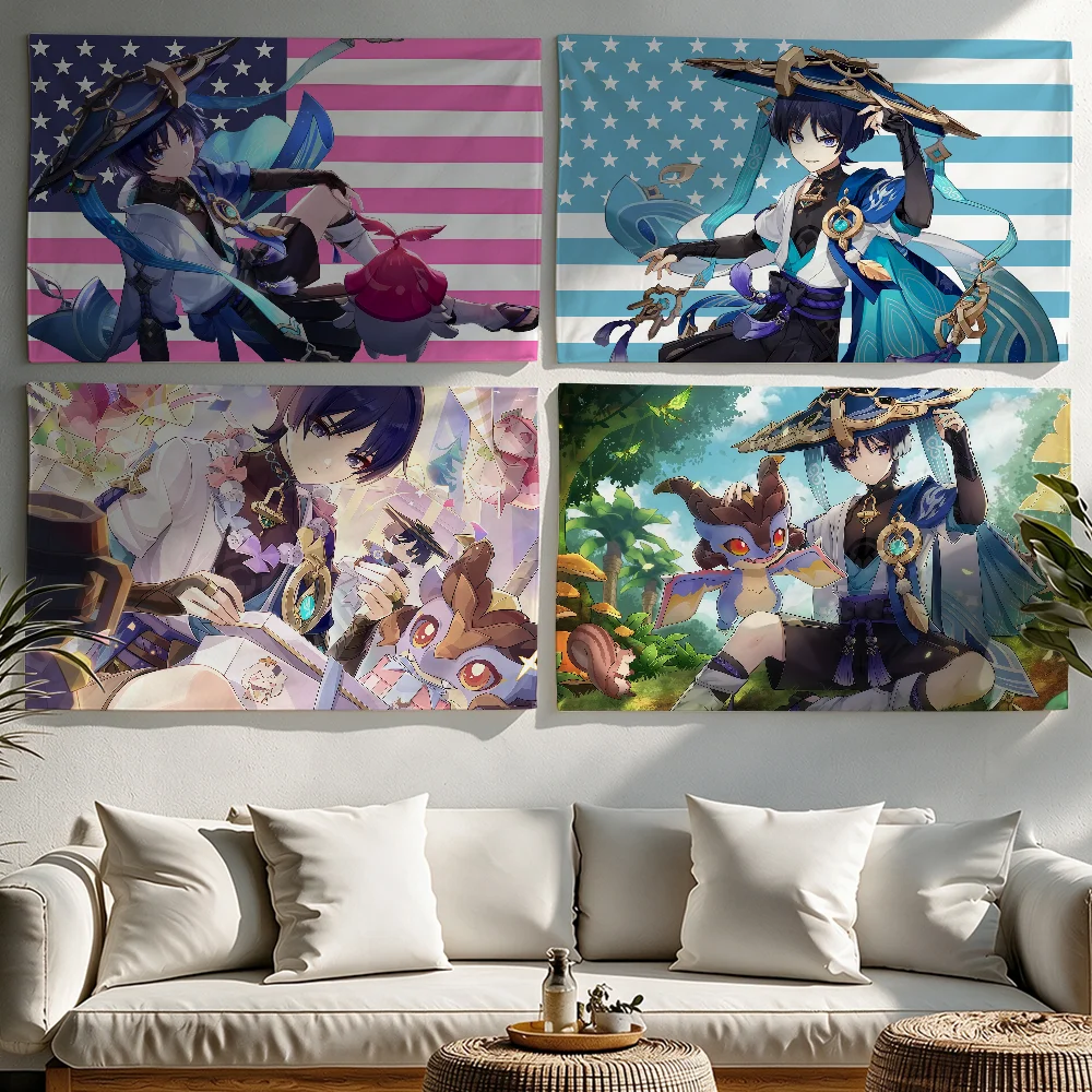 Game Genshin Impact Wanderer flag Tapestries Outdoor Parties Bedrooms Living Rooms Dorm Rooms Wall Decor Banners Gifts