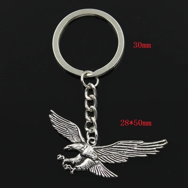 Fashion 30mm Key Ring Metal Key Chain Keychain Jewelry Antique Bronze Silver Color Plated Hawk Eagle 28x50mm Pendant