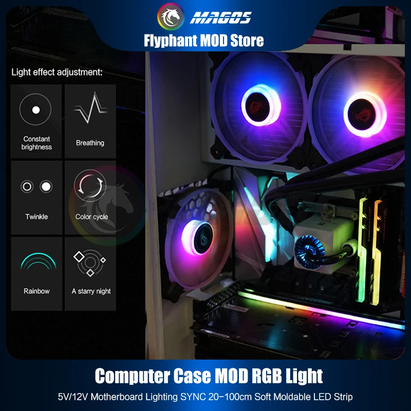 PC Desktop Computer Gamer Cabinet 5V/12V LED Belt Light Pollution 20-100cm Support Motherboard