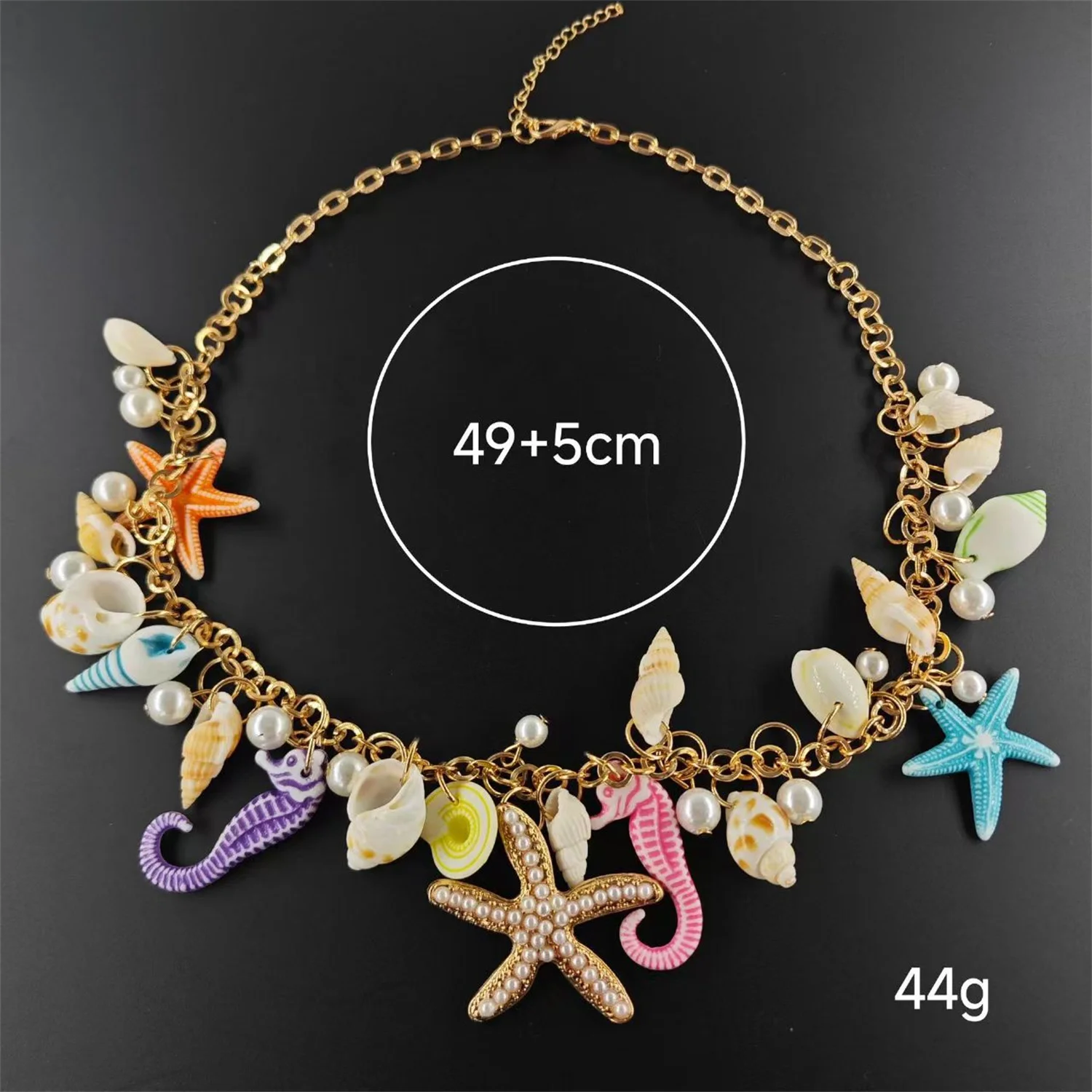 Neue einzigartige meeresinspirierte Doppelschicht-Halskette für Damen mit Seestern-, Muschel- und Seepferdchen-Anhänger, Choker, Strand-Schmuckgeschenke – Detail 6