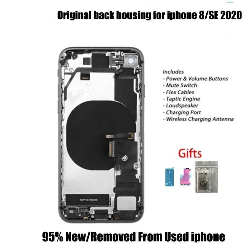 Original for iPhone 8 back glass housing battery cover middle frame se 2020 backcover replacement with parts Grade A gifts