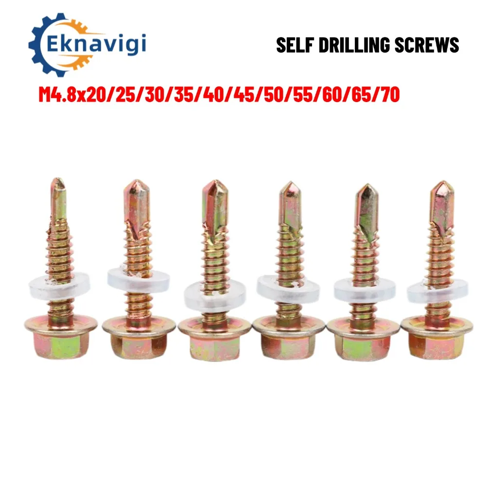 Hexagonal Drilling Nails Plated Zinc Outer Hexagonal Self-tapping Screws 4.8mm 20/25/30/35/40/45/50/60 Standard