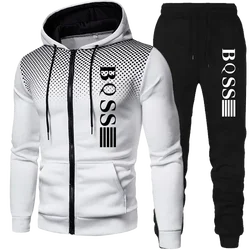 2024 New Men's Clothing Sweatshirt Suit Fall Winter Zipper Suit Hooded Sweater Pants Men's Tracksuit Cardigan Two Piece Set