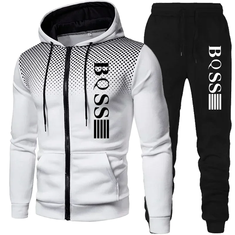 2024 New Men's Clothing Sweatshirt Suit Fall Winter Zipper Suit Hooded Sweater Pants Men's Tracksuit Cardigan Two Piece Set