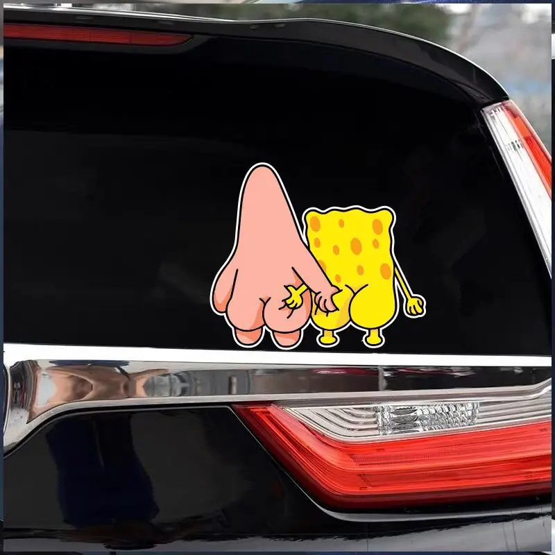 Reflektierender Autoaufkleber, SpongeBob Schwammkopf, großer Stern, Kratzer, Hintern, lustiger Cartoon, Karosseriebedeckung, Glas, dekorative Aufkleber