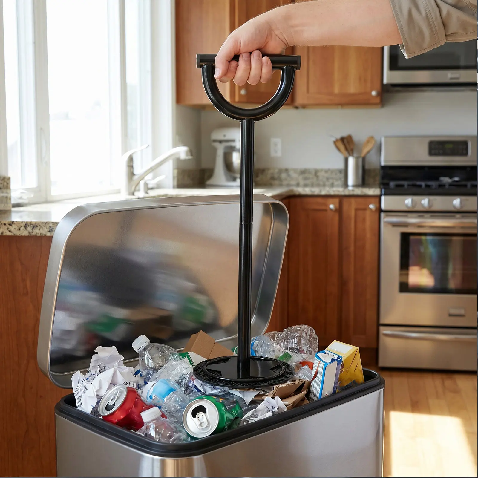 Metal Manual Kitchen Trash Compactor Garbage Can Compressor No Electric Freestanding Tamper Press Tool Outdoor Bin