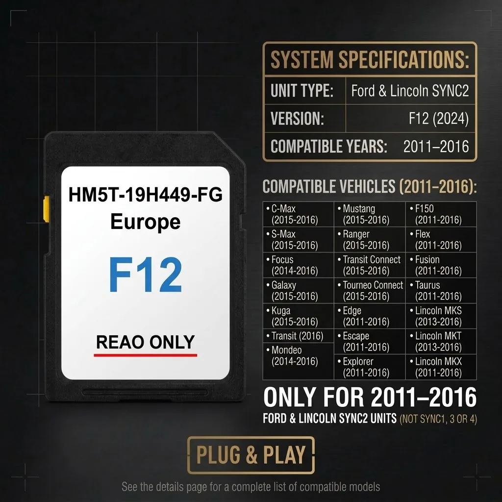 2024 Full Europe 47 Countries GPS Nav Update SD Card HM5T-19H449-FG, For Ford SYNC2 Focus Mondeo Kuga F150 Lincoln 2011-2016