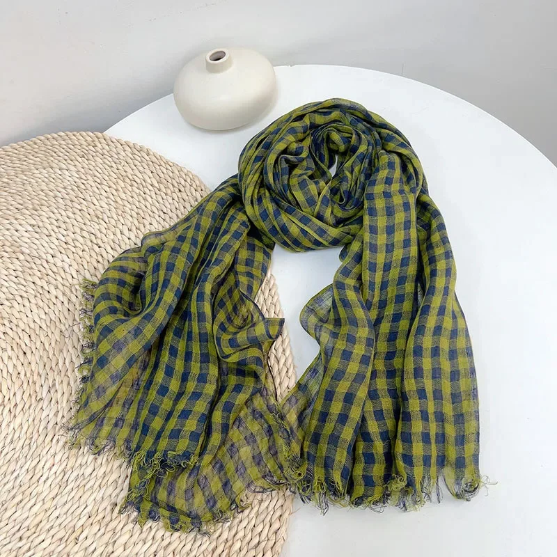 

100% Natural Linen Woman Scarf Hijab Shawls Breathable Renaissance Polka Dot Scarves