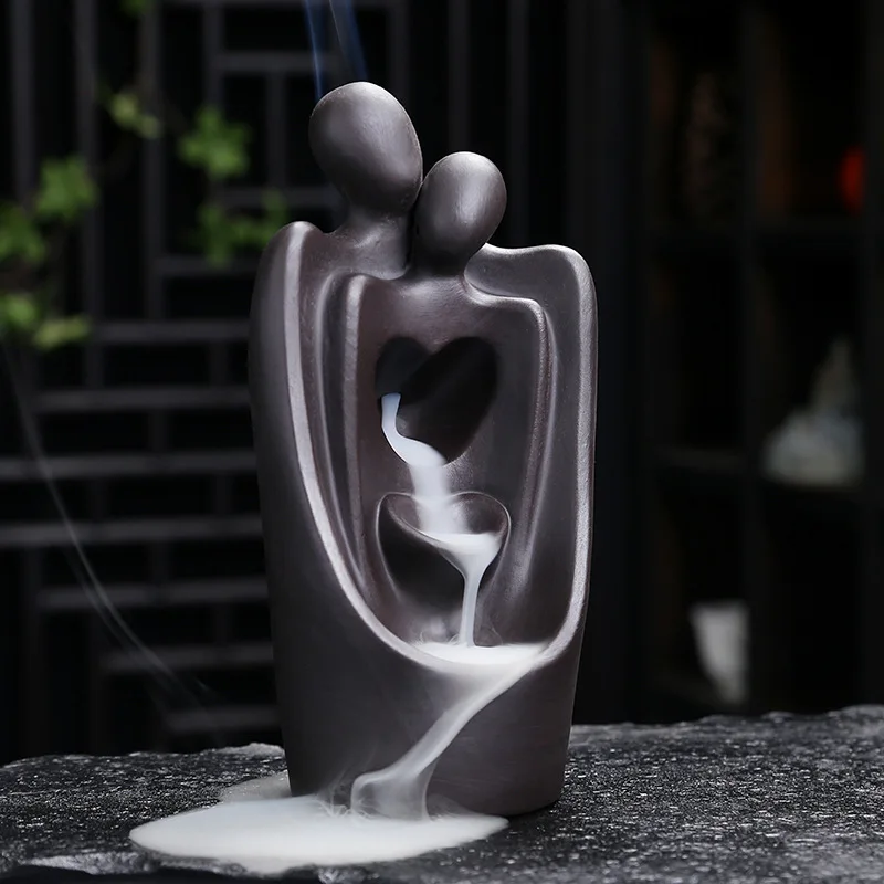 1 Stück Keramik-Rückfluss-Räucherstäbchenhalter für Liebespaare, Heimdekoration Räucherstäbchenhalter Valentinstag-Geschenk (Ohne Räucherstäbchen)