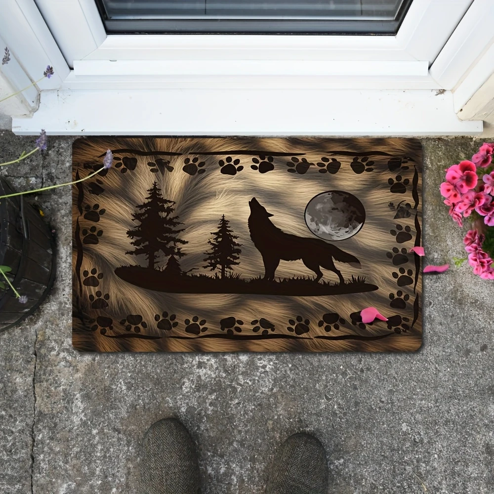 Snow Forest Blue Eyed Wolf welcome rug entryway hallway balcony Entry NonSlip Washable welcome mat home decor Daily use Present