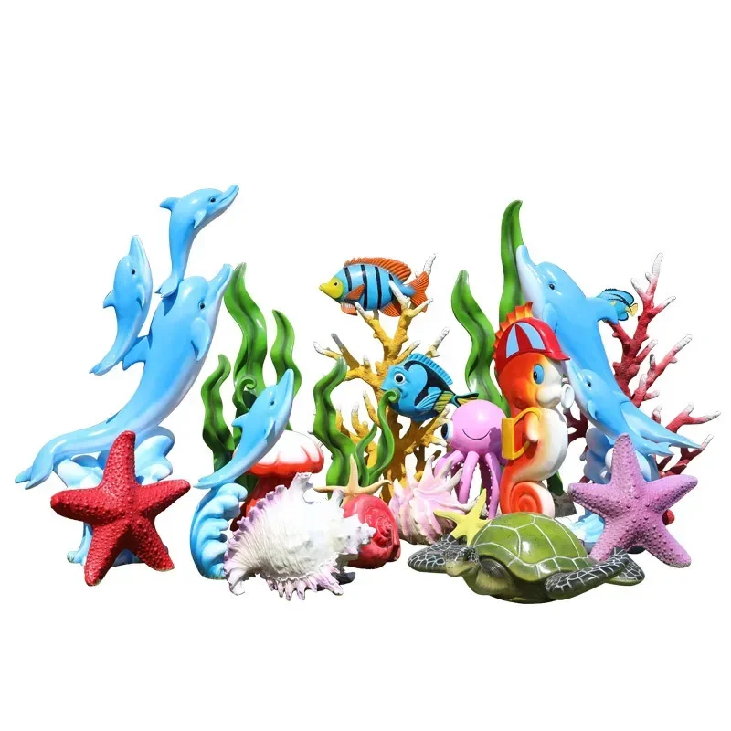 Ocean ornament simulation small fish coral conch starfish sculpture fiberglass park forest marine theme animal decoration
