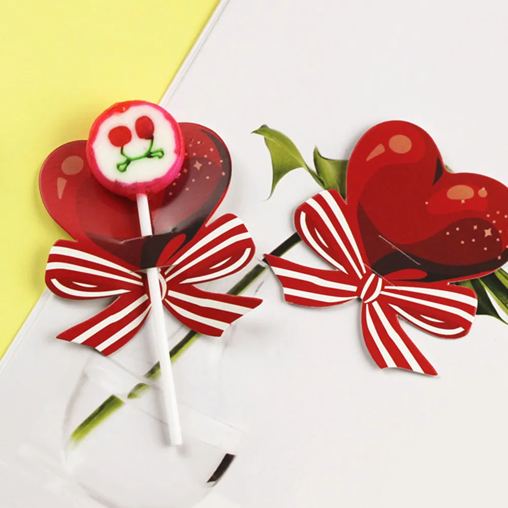 100Pcs Heart Design Lollipop Holder Cards Bright Color Lightweight Candy Packing Decor for Theme Parties Home Decoration Sweets