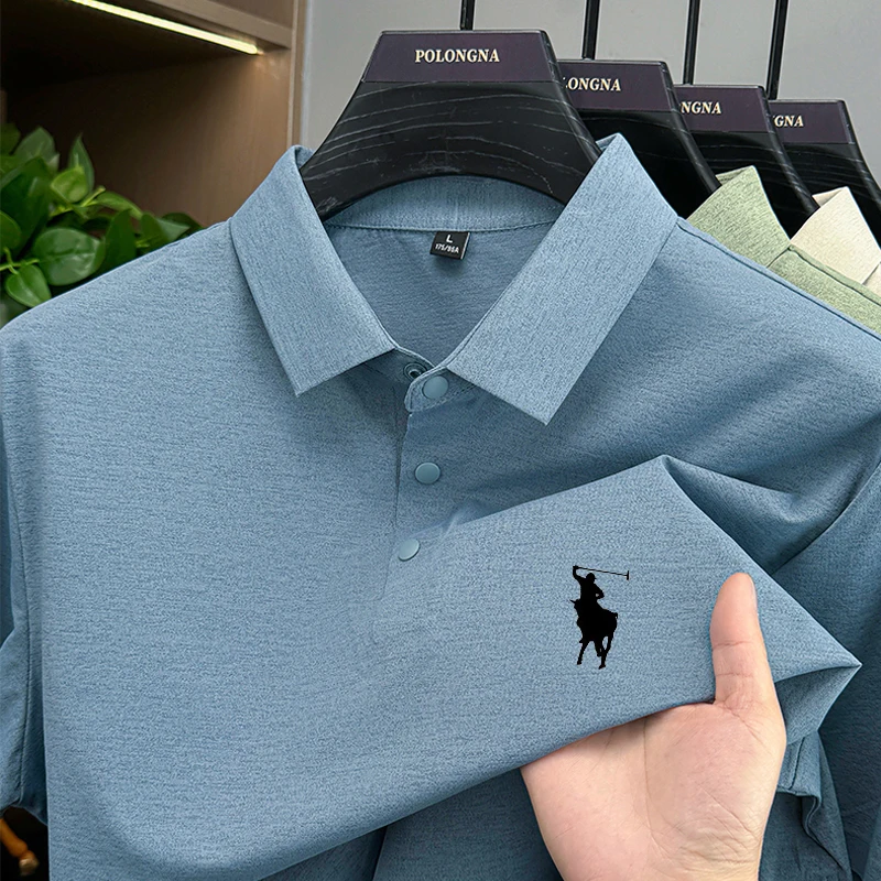 Men's Summer Versatile Business Casual Short Sleeve Polo Shirt Solid Color with Badge Fashionable Breathable Comfortable Top