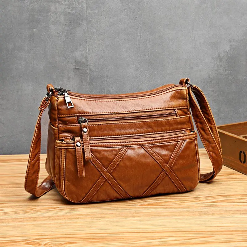 Women Vintage Shoulder Bags Female PU Soft Leather Handbag and Purse Pockets Crossbody Bags