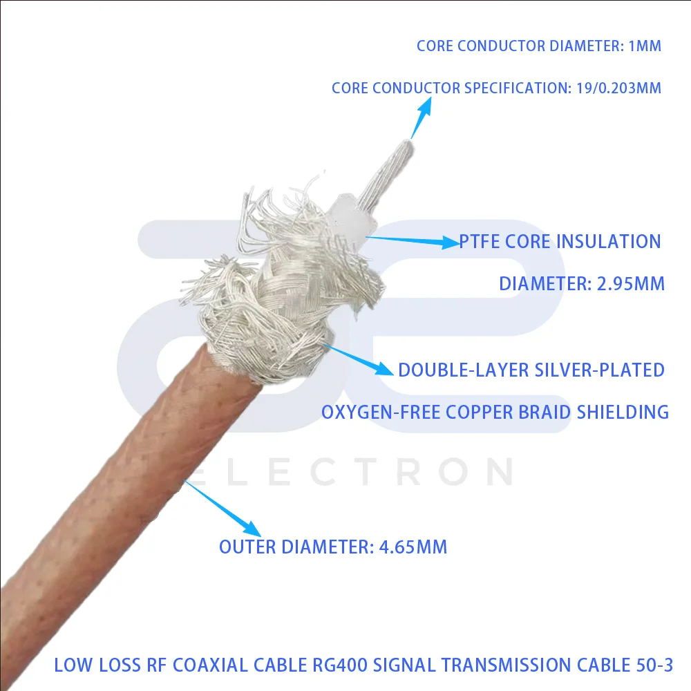 RG400 SFF-50-3-2 50 Ohm High Temperature RF Coaxial Cable PTFE Double Shielded Silver Plated 1m/Lot