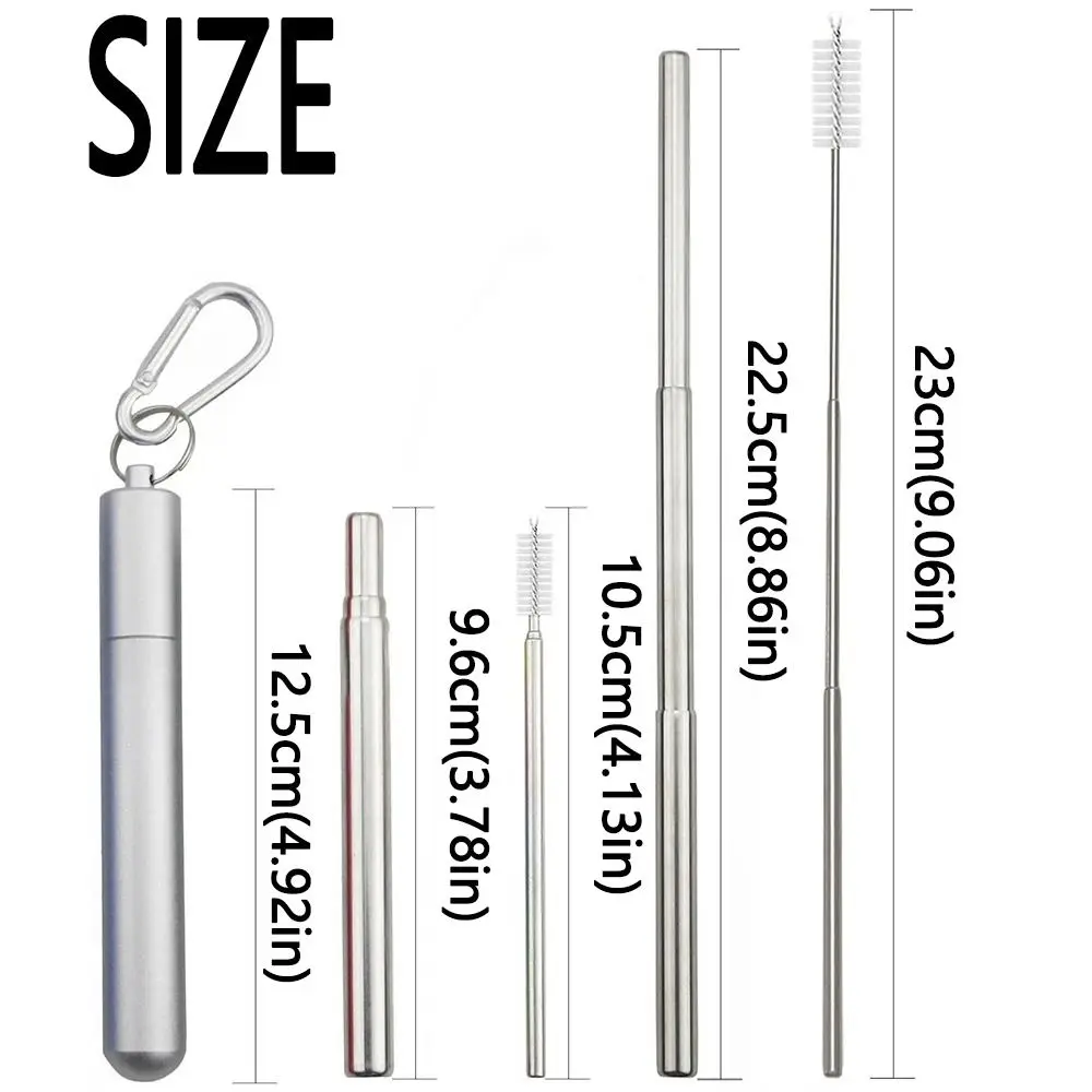Stainless Steel Reusable Collapsible Straw Portable Retractable Metal Straw with Case with Cleaning Brush Drinking Straw Set