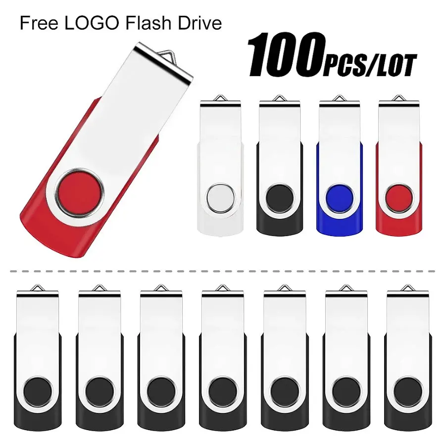 

100pcs/lot Metal USB Flash Drive 128GB Free Custom Logo Pendrive 64GB 2GB 1GB Pendrive Clé USB2.0 32GB 8GB Rotatable USB 16GB