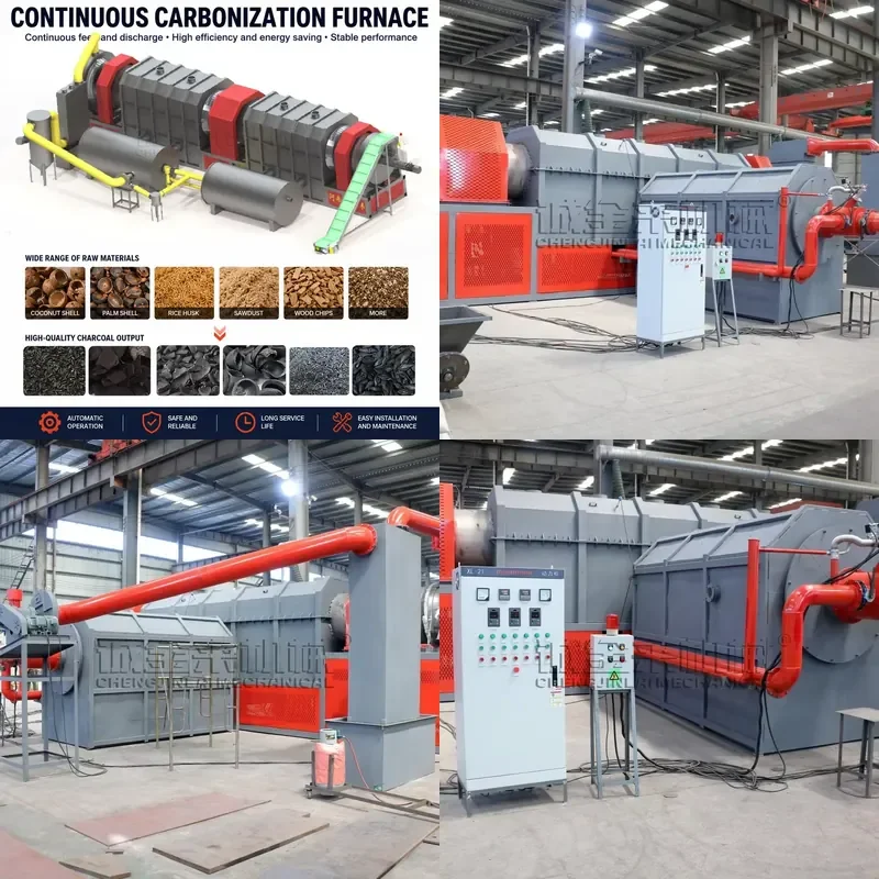 Continuous Charcoal Production Line Factory Price Wheat Straw Rice Straw Coconut Shell Sugarcane Bagasse Charcoal Making