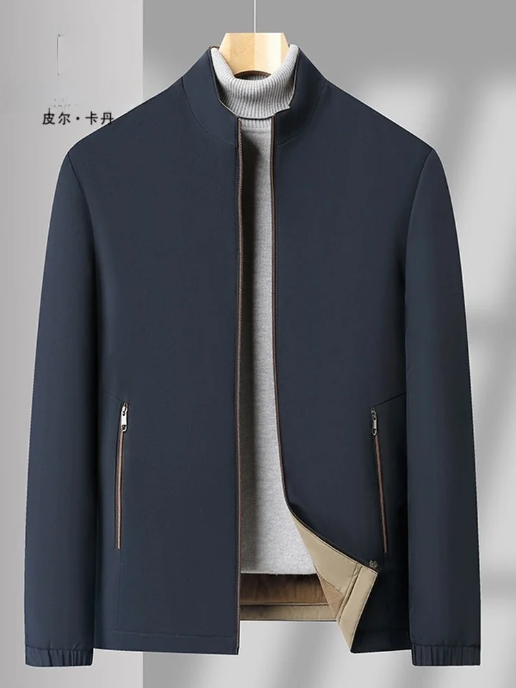 피에르 카르뎅 남성용 면 재킷 코트 탈부착 가능한 모자 칼라 중년 따뜻한 패셔너블 비즈니스 캐주얼 긴 소매 단색