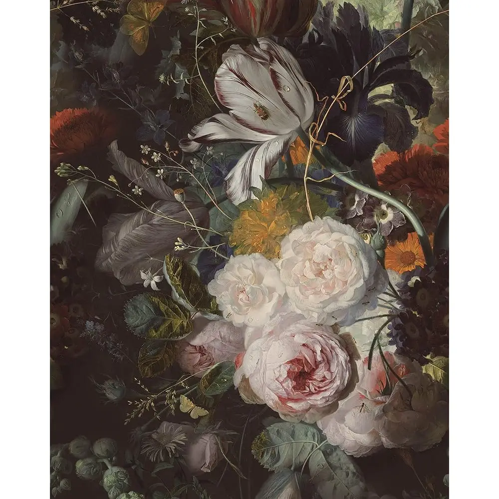 

Dark Floral Peel And Sti Wallpaper Vintage Green/White Flowers Contact Paper Boho Removable Self-Adhesive Temporary Wall Paper