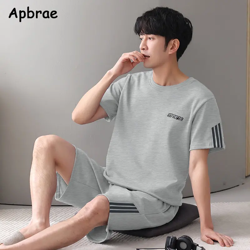 Plus Size 4XL-7XL Short Sleeve Pajama Simple Style Men Pijamas Summer Men\'s Cotton Sleepwear Fashion Nightwear Loose Home Suit