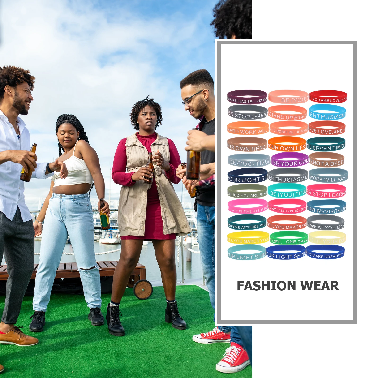 

60Pcs Motivational Silicone Bracelets Inspirational Quotes Unisex Teen Colored Elastic Wristbands Motivational Wristbands