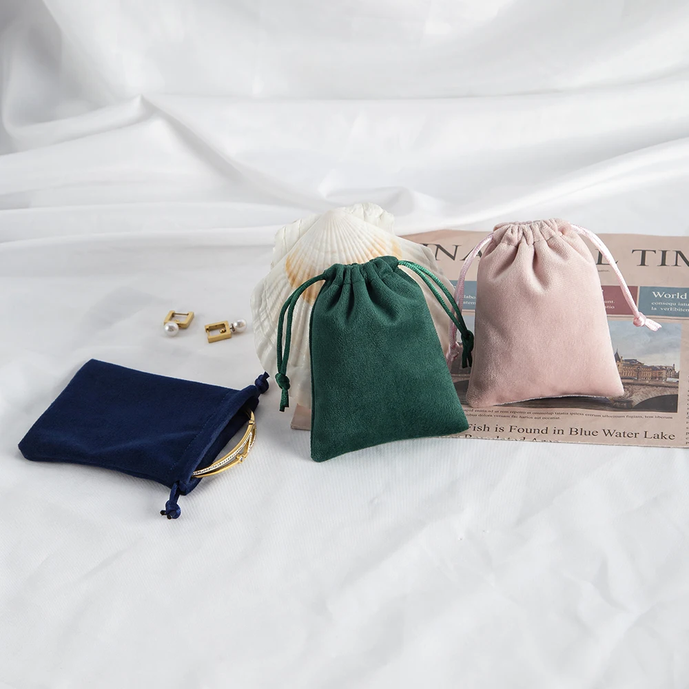 5pcs Soft Velvet Jewelry Drawstring Bag Ring Earring Bracelet Pendnat Packaging Gift Present Wedding Party Portable Storage Sack