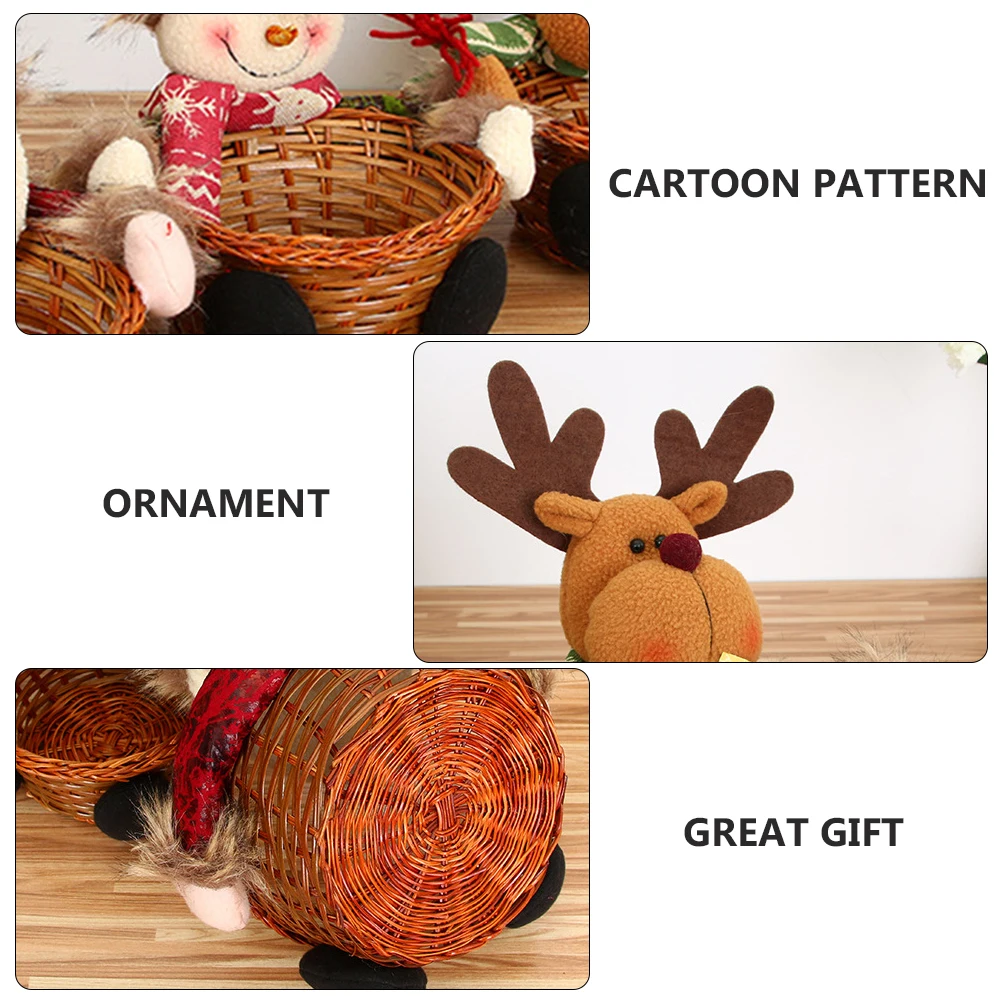 

2pcs Snowman Candy Basket Tray Christmas Home Decorative Cartoon Bamboo Cloth Storage Small Things Desk Accessory Gift