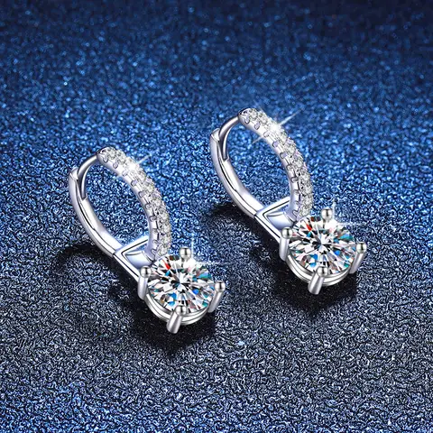 TEN CARATS Luxury Moissanite Hoop Earrings for Women 925 Sterling Silver Round Cut Sparkling Dangle Jewelry Wedding Gift