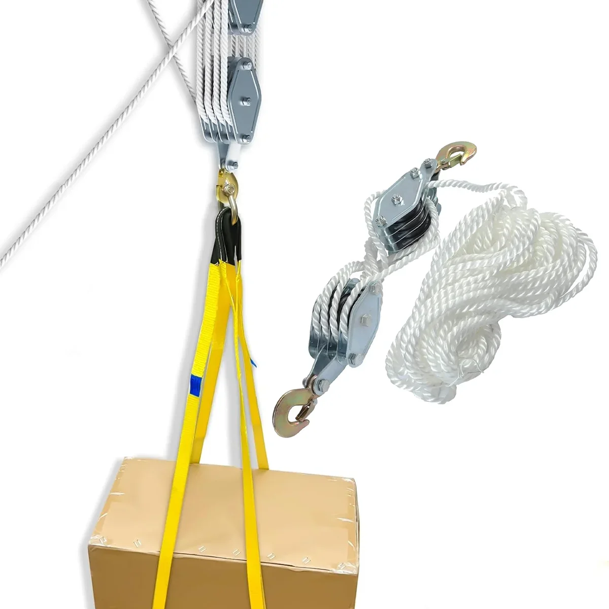 20M  Rope 4000lbs Hoist Pulley Block and Tackle Winch Puller Lifting Pulley Hook  Bearing 2T Rope