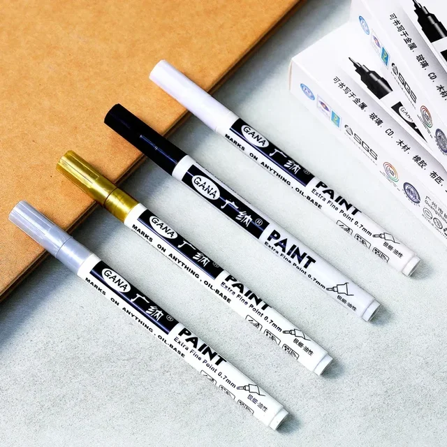 4Pcs/set Oil Based White Black Permanent Paint Markers Pens 0.7mm Extra Fine Waterproof, for Rock Painting, Wood, Metal, Canvas 6