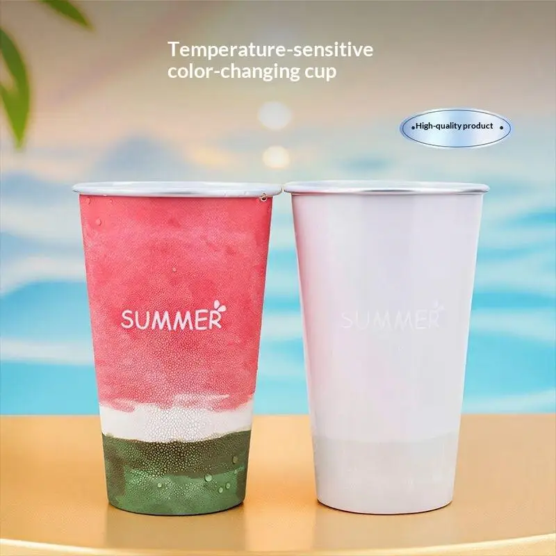 Color Changing Aluminum Cup Shatter Resistant Anti-Fall Reusable Tumbler for Cold Beer Cola Juice Tailgate Party Outdoor Sports